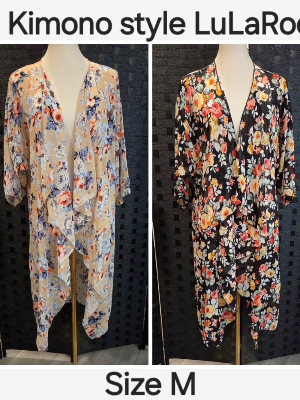 NWOT LuLaRoe Lindsay Kimono Bundle M Floral Black Tan